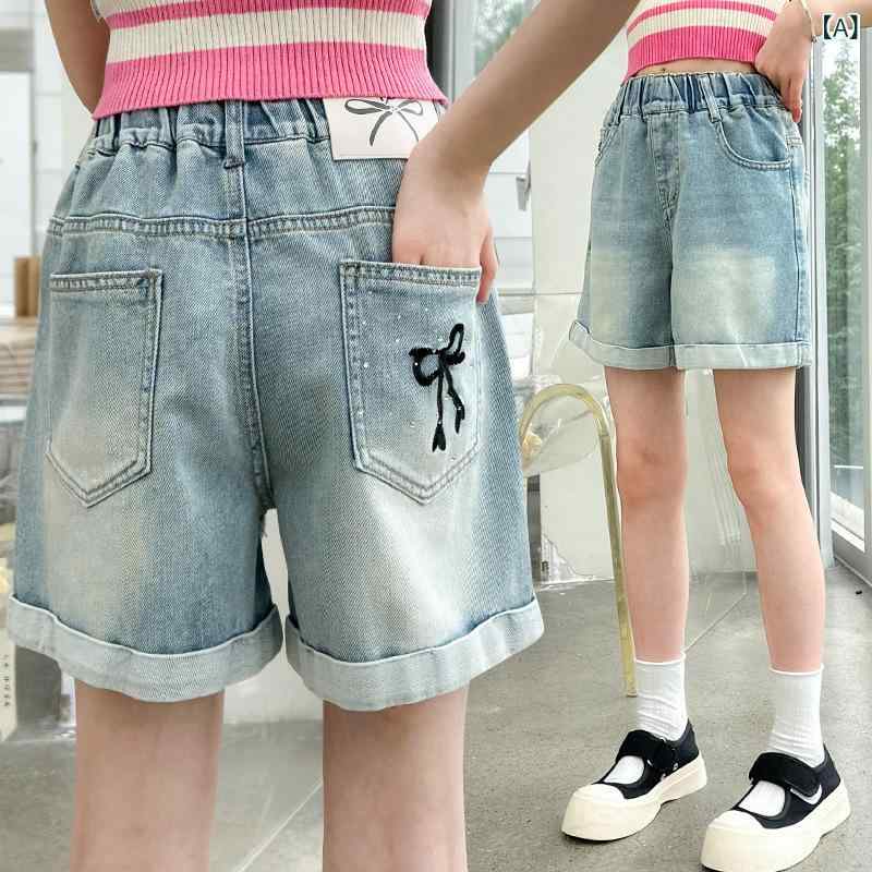 女児 デニム ショートパンツ キッズ 夏用 薄手 綿混 ハイウエスト ゆったり シルエ...