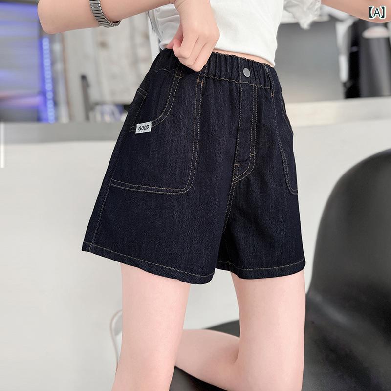 女児 夏用 コットン ショートパンツ 黒 デニム 半ズボン 学生服 普段使い 柔軟素材...
