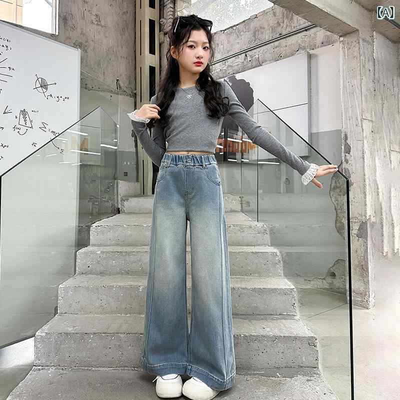 Culottes - 女児 牛仔パンツ 春夏 子供用 女の子 デニム ショートパンツ 綿素材 柔軟 純色 中腰 皮筋 直筒 ワイドレッグ 韓流 トレンド 100-140cm 3-8歳 日常着 快適 通学