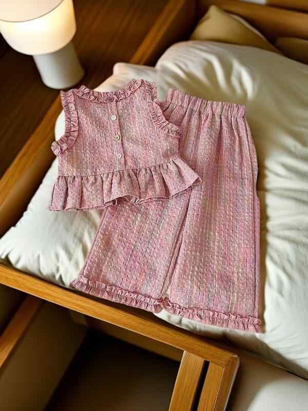 女児 セットアップ 夏 かわいい ピンク系 トップス ノースリーブ ワイドパンツ 格子柄 2点セット 子供服 薄手 綿混 柔らかい 肌触り 軽量 通気性 吸湿速乾 普段使い 遊び着 ベビー 女の子 90-130cm 韓風 カジュアル