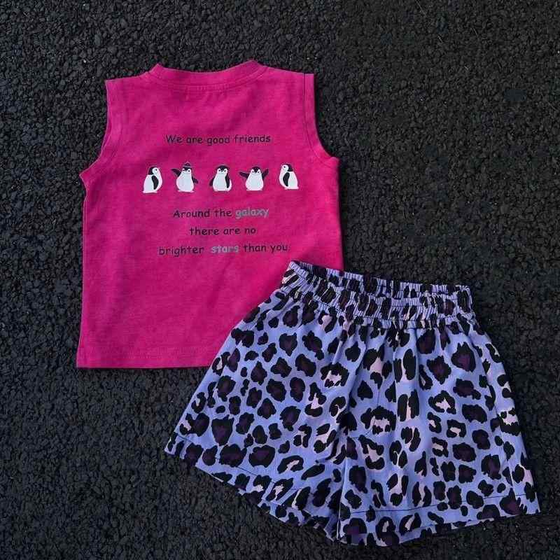 キッズ 女の子 夏 セットアップ トップス ショーツ 接触冷感 綿 素材 かわいい 柄 ヒョウ柄 切り替え カジュアル 普段使い 軽量 吸湿速乾 通気性 柔らかい 肌触り 伸縮性 ビッグシルエット ピンク系 アイボリー グレー 90cm 100cm 11
