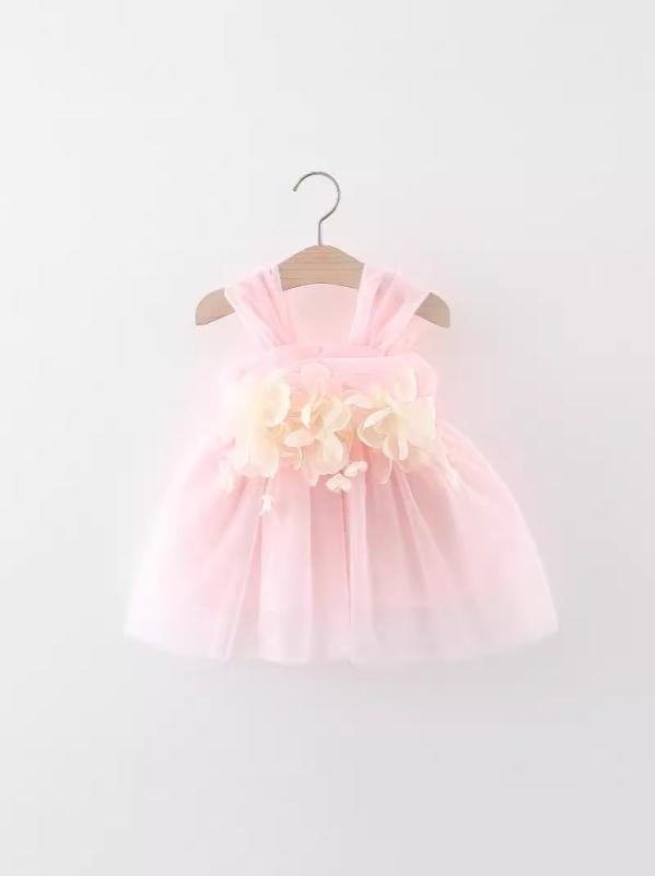 女児 ワンピース プリンセスドレス 夏用 無袖 綿 柔らかい ピンク 緑 花柄 切り替え かわいい 軽量 吸湿速乾 普段使い 女の子 子供服 トップス スカート コットン ガーリー ビッグフラワー チュールスカート ベビー トドラー 春夏 ピンク系 グリ(4.0)