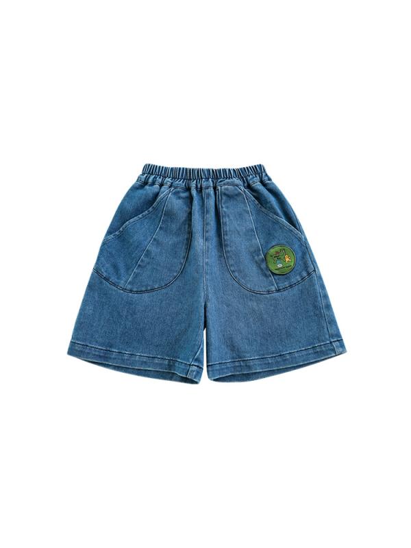 男児用 夏用 牛仔 短パン 綿素材 柔軟 加工 中腰 ラバーベルト 腰 牛仔ブルー カラバリ 韓国スタイル ストリートファッション 子供用 痞帅 スタイル 百搭 コーデ 3-8歳 対応 軽量 通気性 吸湿速乾 機能 ゆったり シルエット 普段使い アクテ