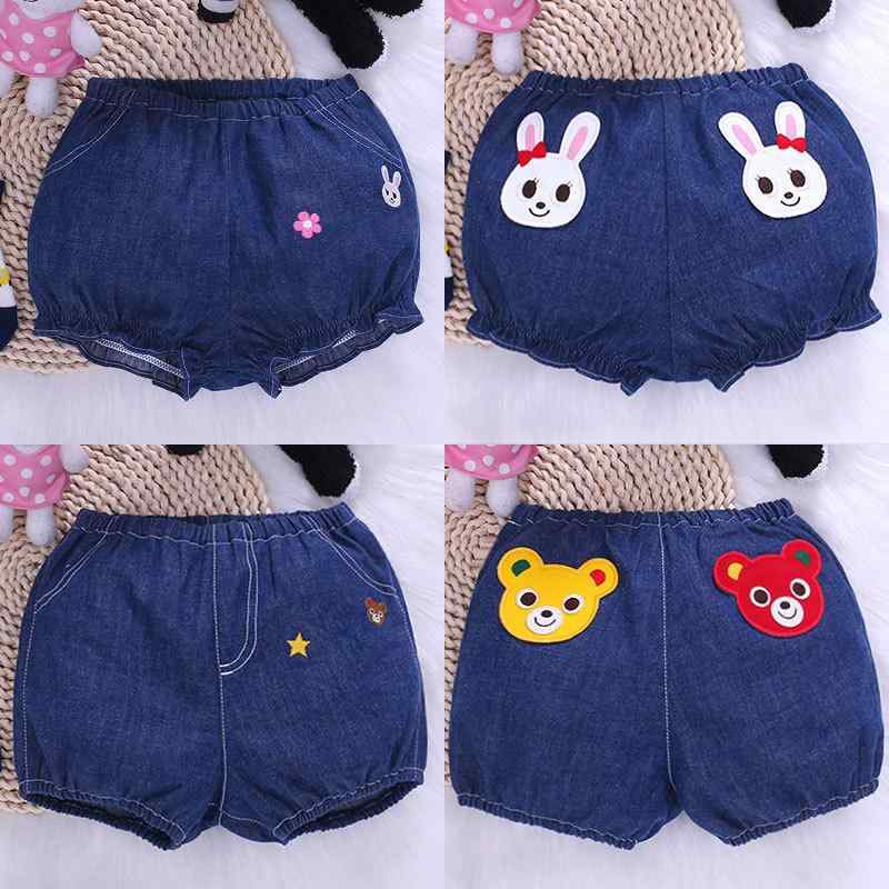 キッズ 男女 コットン 短パン デニム PPパンツ 開き式 かわいい カードゥ 動物プリント ウサギ クマ 春夏 夏用 伸縮性 軽量 綿95% 3〜8歳 100〜140cm 中腰 ゴムウエスト 普段使い 通園 通学 ユニセックス ベビー 子供服 ボトムス