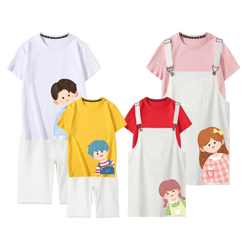 親子服 キッズ ファミリー セット コットン デニム ショートパンツ 女児 背広スカート トップス 2点セット 親子 セットアップ ユニセックス 男女兼用 家族 コーディネート 黒 白 緑 ピンク イエロー 赤 カラーバリエーション 柔らかい 生地 シン