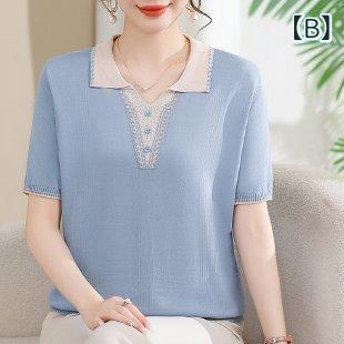 Tシャツ レディース シニア向け 半袖 接触 ニット 襟付き おしゃれ 夏用 shadowtail-11157301 シャドーテール サンプル画像3