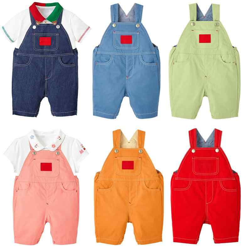 キッズ 男女兼用 綿 素材 背带 短パン 六分丈 純色 刺繍 ポケット 開脚 タイプ 中腰 伸縮性 吸湿速乾 動物 プリント かわいい デザイン 橘色 ピンク ブルー グリーン デニム調 レッド 通年 普段使い 遊び着