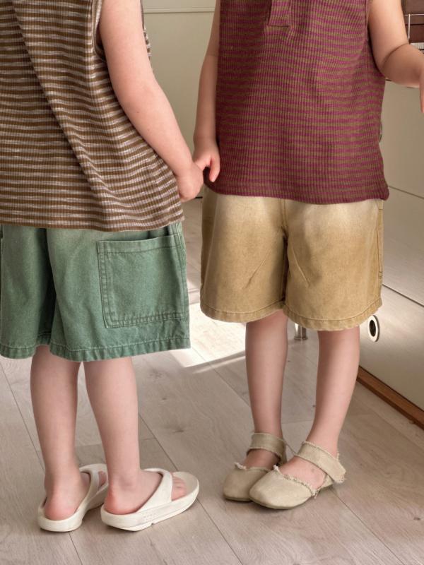 子供 男の子 牛仔 中パン 五分丈 韓国風 ゆったり 夏 綿 柔らかい 酵素洗い 緑 白抜き 黄色 白抜き 条紋 純色 スポーツ かわいい 切り替え トレンド 軽量 通気性 伸縮性 子供服 普段使い アウトドア 遊び着