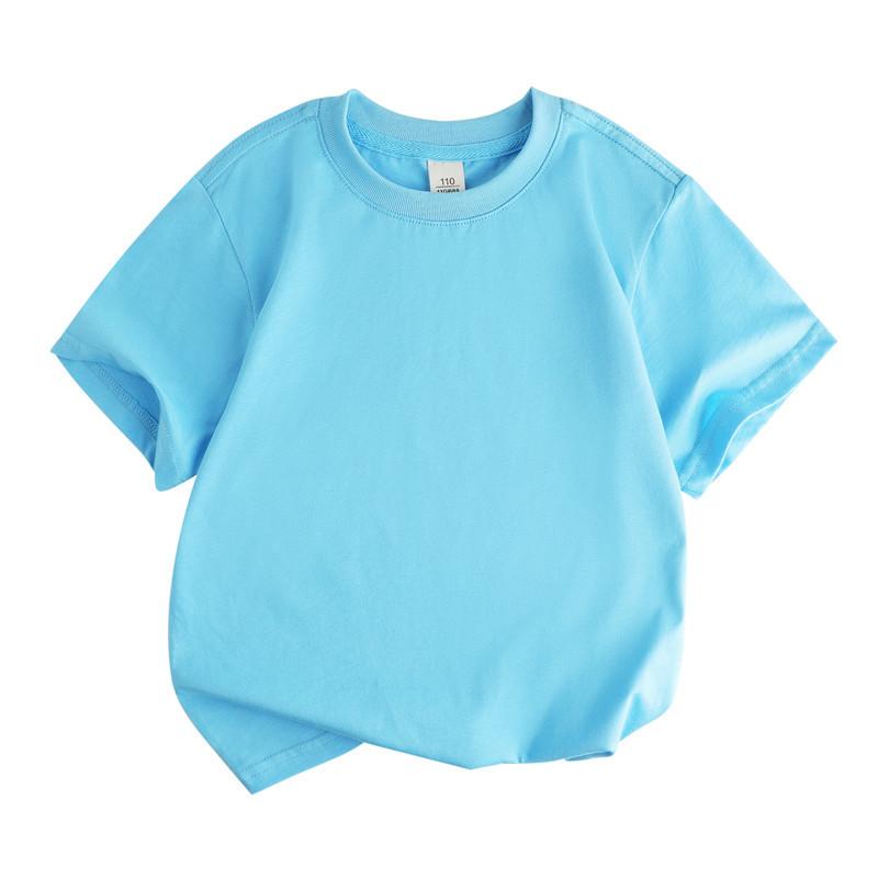 T-Shirts （Short Sleeve） - 子供服 キッズ 男女兼用 春夏 短袖 Tシャツ トップス 半袖 綿素材 100% 丸首 純色 かわいい 親子 お揃い 夏用 吸湿速乾 柔らかい 軽量 普段使い 遊び着 室内着 屋外着 白色 黄色 赤色 紫色 ブラック ライトブルー 蛍光グリーン ダークグ