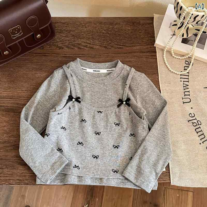 ・カテゴリ: 童T恤・スタイル: 韓版・主な素材: 綿90%・袖丈: 長袖・ネックライン: 丸首・柄: 無地・要素: 蝶結び、プリント・機能: 吸湿速乾・カラー展開: 白、グレー・サイズ展開: 80、90、100、110、120、130