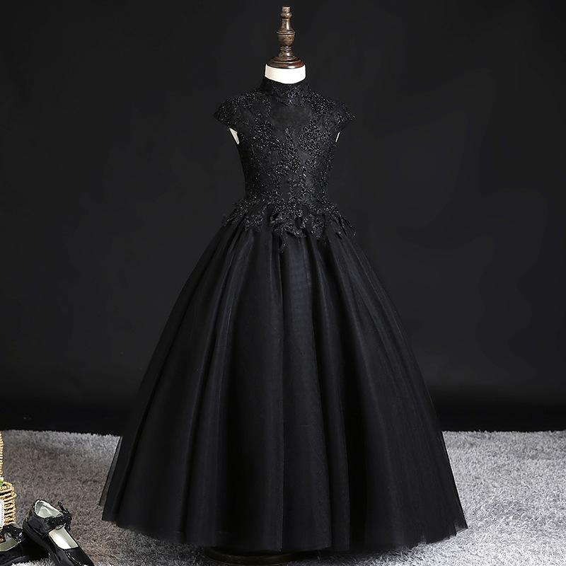 Suits, Tuxedos （Boys） - 女児礼服 女の子 黒 プリンセスドレス 花嫁付添いドレス 子供パーティードレス 女児ドレス 蓬蓬スカート ショルダースリーブ 麻混紡 ポリエステル プリンセススタイル フォーマル 伸縮性 通年使用 軽量 3〜8歳 100〜140cm 切り替えデザイン 褶