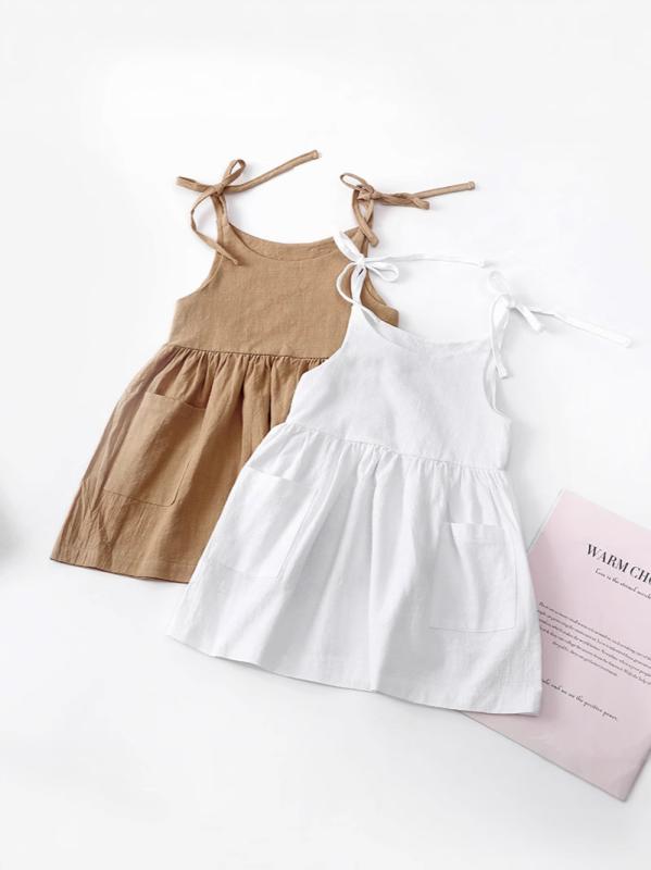 Suits, Tuxedos （Boys） - 女児 ワンピース 1-3歳 女の子 プリンセス スカート フレアスカート キャミワンピース 背心スカート 小清新 夏用 子供服 綿100% 柔らかい 生地 A字スカート 純色 白色 米色 ベージュ キャラメルカラー 接触冷感 通気性 軽量 かわいい デザ
