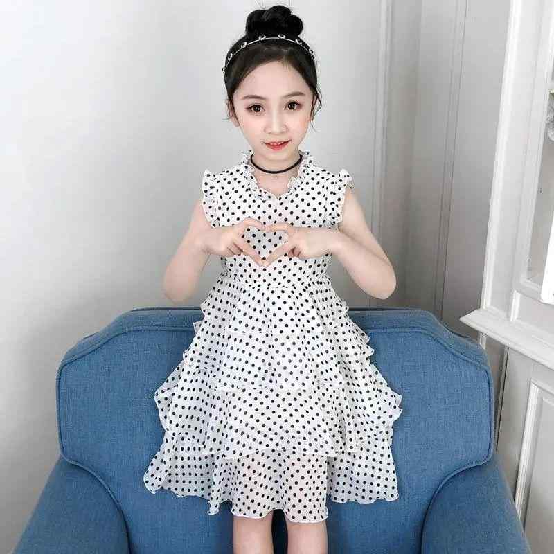 Suits, Tuxedos （Boys） - 女の子 ワンピース 春夏 キッズ ロングドレス プリンセス スカート かわいい ポルカドット 柄 雪纺 素材 軽量 通気性 良い ポリエステル 100% 黒 白 カラーバリエーション 3〜8歳 女児 普段使い かわいい スタイル ふんわり シルエット 夏