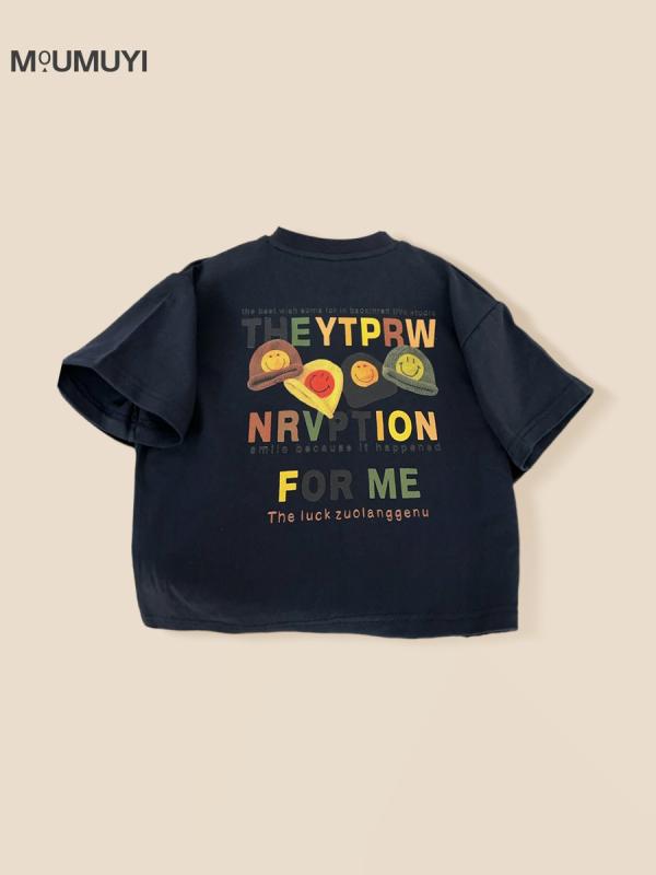 ・カテゴリ: 童Tシャツ・スタイル: 韓版・主な素材: 綿80%・袖丈: 短袖・ネックライン: 丸首・柄: 字母・カラー展開: 黒・サイズ展開: 90、100、110、120、130、140・機能: 柔軟