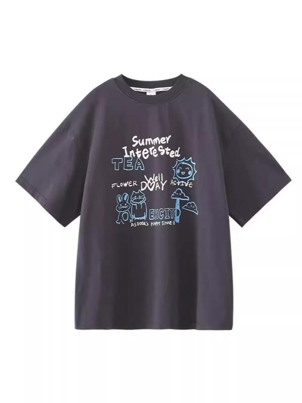 女児 Tシャツ トップス 女の子 夏 春夏 短袖 丸首 綿100% 柔らかい 接触冷感 吸湿速乾 軽量 インナー 普段使い 学校用 かわいい プリント 柄 花柄 動物柄 ピンク ブラック グレー アイボリー ベージュ 切り替え デザイン ビッグシルエット