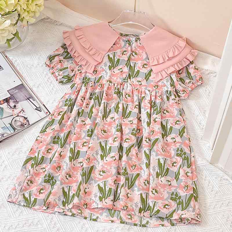 子供服 女の子用 ワンピース 春夏 ピンク 花柄 プリンセス スカート 短袖 薄手 綿混 ポリエステル フレア 百褶 かわいい 子供服 女の子用 トップス ワンピース 夏服 ピンク系 花柄プリント プリンセスドレス 軽量 伸縮性 吸湿速乾 フレアスカート