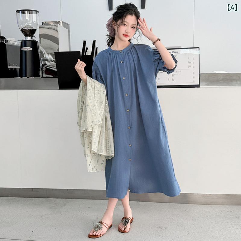 女児 ワンピース 春夏 森ガール 綿 柔軟素材 フレア スカート フラワー柄 レース 切り替え ブルー 泡泡袖 シャツ ロング丈 ビーチ かわいい 軽量 吸湿速乾 子供服 女の子 トップス レイヤード セット 日常使い