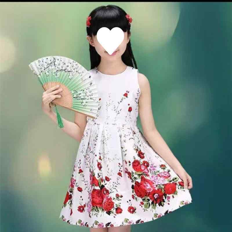 女児 ワンピース プリンセスドレス 純棉 かわいい 夏 無袖 背帶スカート 花柄 ピンク ブルー ホワイト 蝶結び 牡丹柄 ハート柄 サイクリング柄 コットン100% 吸湿速乾 軽量 普段使い ガーリー フレアシルエット 子供服 トップス スカート セッ