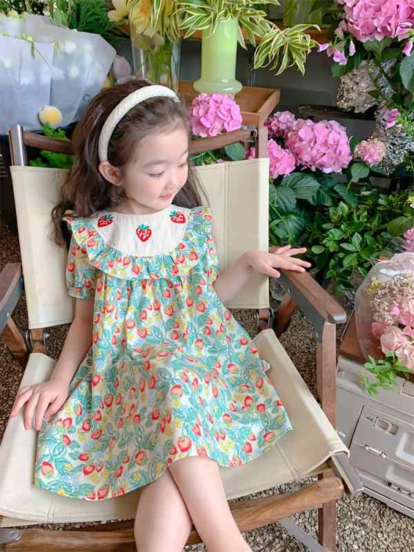 女児 ワンピース キッズ 夏用 子供服 プリンセス スカート 女の子 夏季 短袖 Aライン 花柄 かわいい フレア スカート 柔らかい ポリエステル 100％ 3〜8歳 90〜140cm 通気性 軽量 かわいい 花柄 デザイン フレア シルエット 日常使
