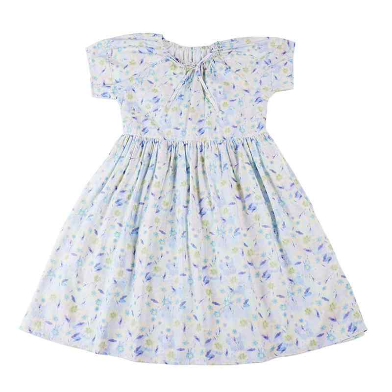 女児ワンピース 春夏 かわいい 綿100% 花柄 プリンセススカート ミドル丈 黄色 紫 学生服 普段使い 軽量 通気性 伸縮性 スイート ガーリー フラワープリント ミッドレングス バケーション ビッグガールズ スイートハート フローラル