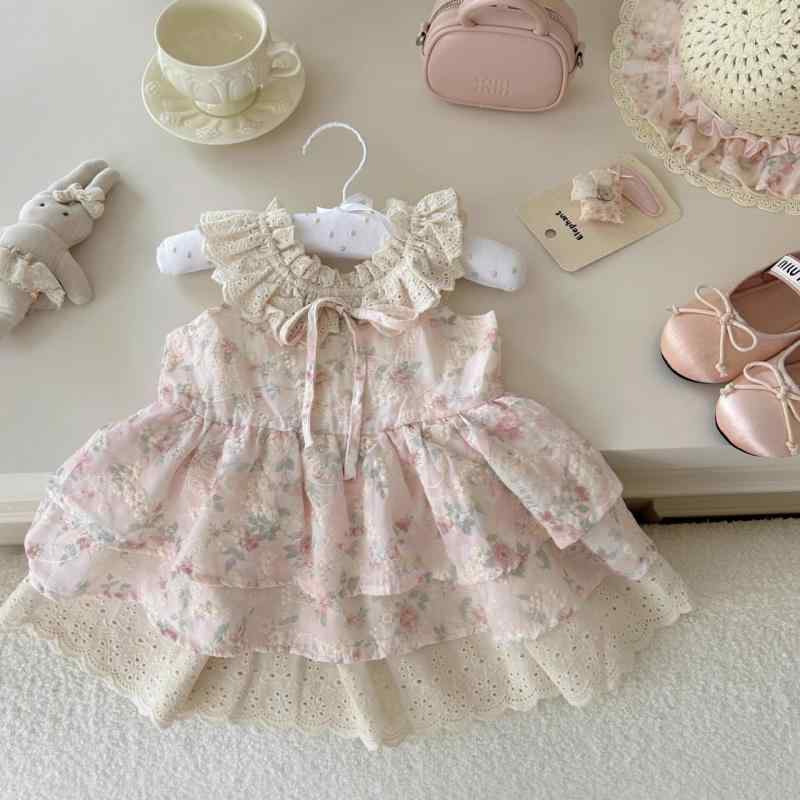 女の子 子供用 夏用 吊り帯 ワンピース かわいい 花柄 フリル 袖なし ピンク コットン 柔らかい 素材 プリンセス スカート 軽量 吸湿速乾 女児 3-8歳 かわいい スタイル 夏服 ガールズ ドレス ソフト コットン 花 プリント ラウンドネック