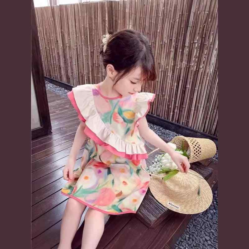 女児 ワンピース 夏 かわいい プリンセスドレス 綿 ピンク 花柄 Aライン 背中開き 短袖 ビーチ 軽量 柔らか 吸湿速乾 3～8歳 100～150cm かわいい 花柄 夏服 女の子 子供服