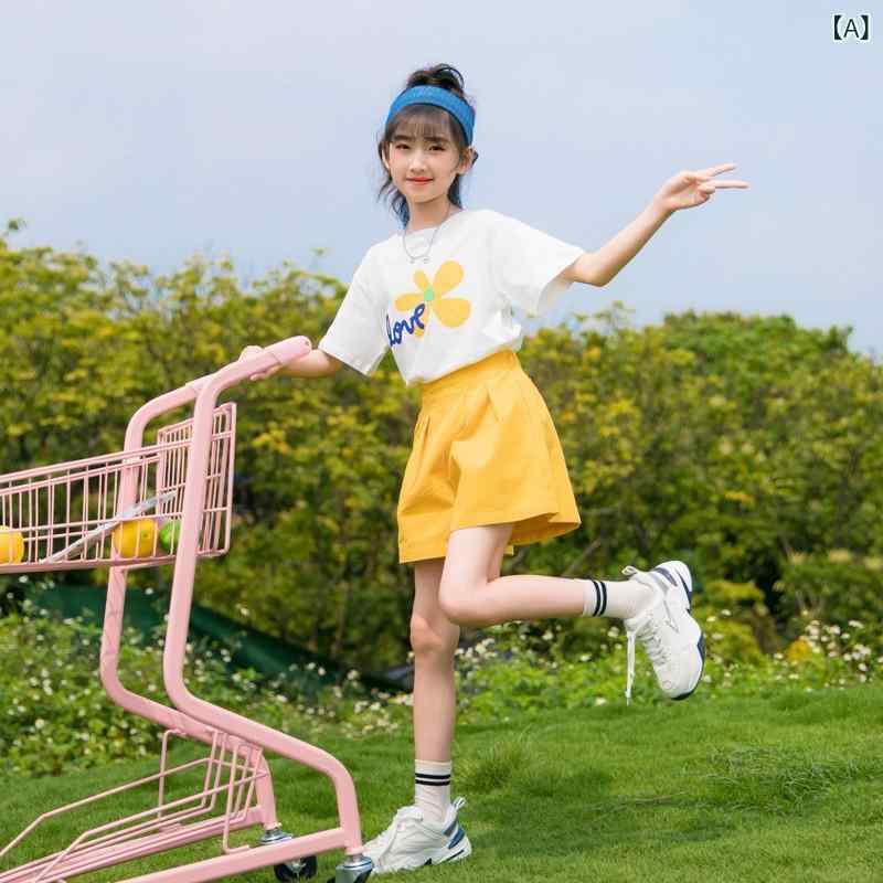 女児 キッズ レディース 短袖 Tシャツ トップス 綿 100% 柔軟素材 短パン セット ...