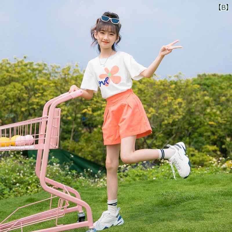 女児 キッズ レディース 短袖 Tシャツ トップス 綿 100% 柔軟素材 短パン セット ...