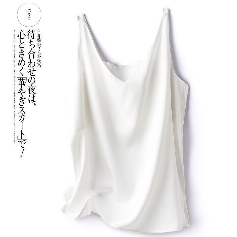 キャミソール 女性用 無袖 ゆったりシルエット 外出着 西装内側 インナートップス 純色 美しい背中 デザイン 吊り紐 ポリエステル素材 香槟色 ホワイト ブリックレッド 春季 プリーツ フリル ラッフル シフォンブレード 都市スタイル 気質 通勤用 軽