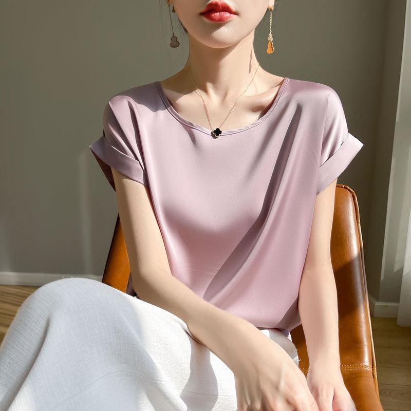 Tシャツ 女性用 春夏 短袖 トップス 丸首 接触冷感 再生繊維 ポリエステル ナイロン 3D 立体柄 ゆったり シルエット 気質 通勤 普段使い かわいい 紫 ピンク イエロー ブラック ベージュ 白 グリーン