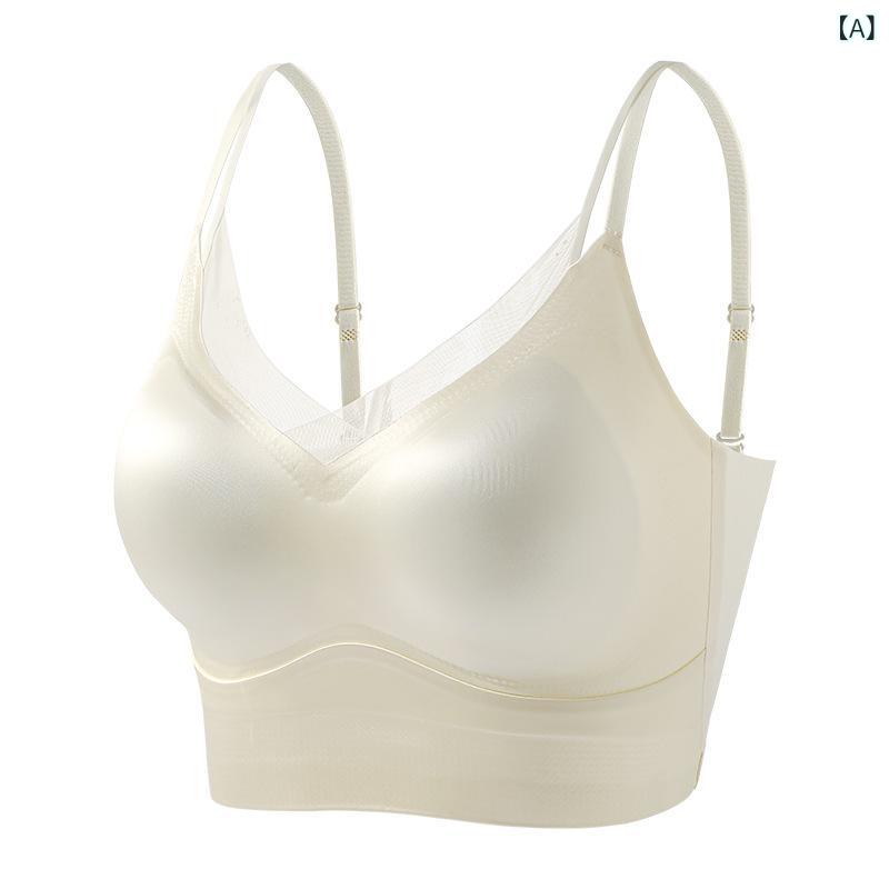 ブラ 女性用 固定カップ 美背デザイン 伸縮性 サイド収集 接触冷感 ジャカード素材 米白 肌色 ブラウン ブラック 春夏 通勤用 普段使い 軽量 高級感 吊り下げストラップ ワイヤー入り レーストリム ワイヤレス オプションレス レースアップ バックク