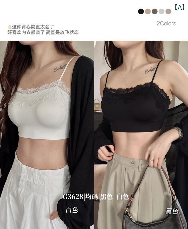 レディース ブラ トップス チューブトップ 抹胸 レース サテン 接触冷感 薄型 防光漏れ ストラップレス 固定カップ 美背 無痕 透気 快適 軽量 ナイロン素材 ブラック ホワイト 春夏 青年向け ポリッシュスタイル 全カップ 薄カップ(x2)