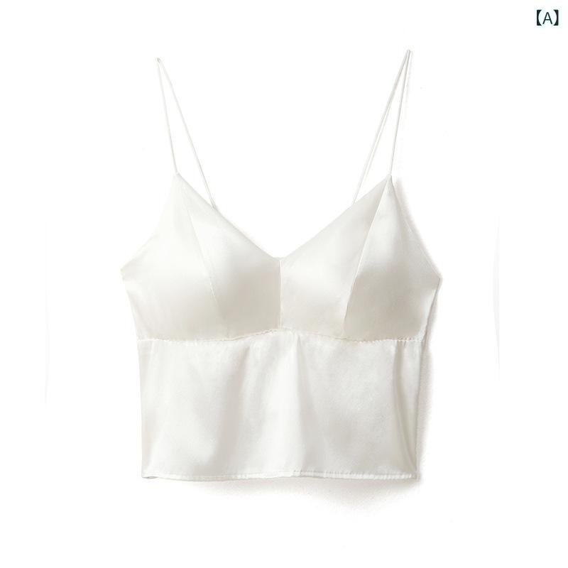 春夏 レディース 無鋼 真絲サテン 桑蚕絲 吊帯 キャミソール ブラトップ 超薄型 無痕 インナー ワイヤレス 薄型 フルカップ セクシー 快適 防走光 美背 白色 ブラック ココア 色 綿混 再生繊維 接触冷感 吸湿速乾 軽量 伸縮性 部屋着 通勤用