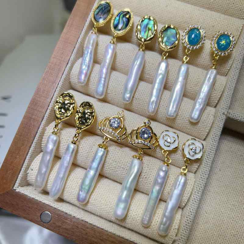 イヤリング 女性用 天然淡水珍珠 耳飾り 扁平丸 7mm 8mm バロックデザイン S925銀 針タイプ 復古スタイル 軽量 高級感 白 ピンク 紫 合金 人工宝石 秋冬 プリンセスシリーズ かわいい 普段使い ギフト向き