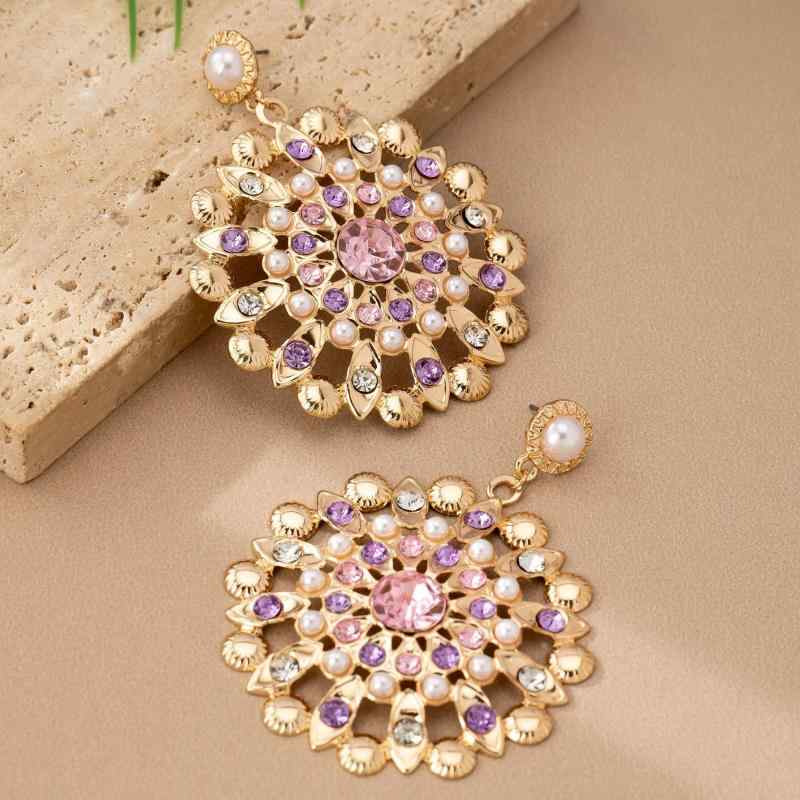 Rubellite - イヤリング 女性用 復古 花 葉 モチーフ ジルコニア イミテーションパール 華やか 宴会 パーティー アクセサリー 合金 オリジナルデザイン 秋 幾何学 気質 欧米風 かわいい 軽量 輝き ファッション 普段使い