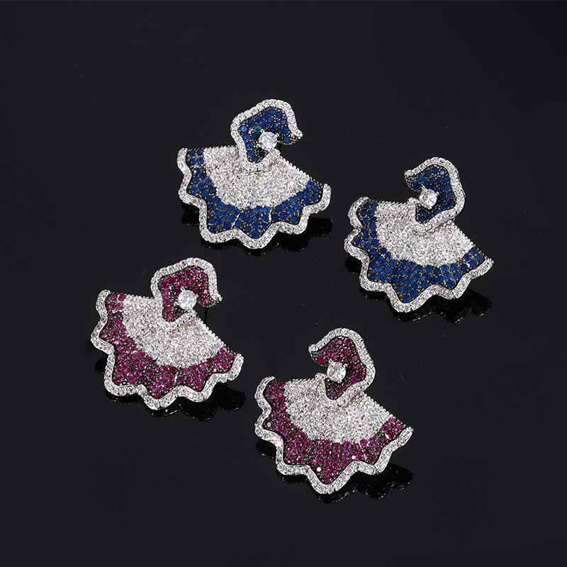 Tourmaline - イヤリング ピアス 女性用 花柄 幾何学形状 スカート風デザイン クリア ダイヤモンド風 赤い宝石 ブルー 接触冷感 再生繊維 軽量 伸縮性 吸湿速乾 秋冬 韓国風 甘め 清楚 エスニック カジュアル ファッション アクセサリー 日常使い かわいい 華や