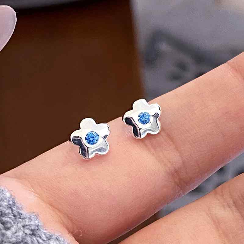 Earrings - イヤリング 女性用 夏 花モチーフ ブルー ジルコニア シンプル かわいい 清新 甘い 軽量 高級感 気質 銀 925純銀 花卉 植物 仙女風 2025夏季 耳飾