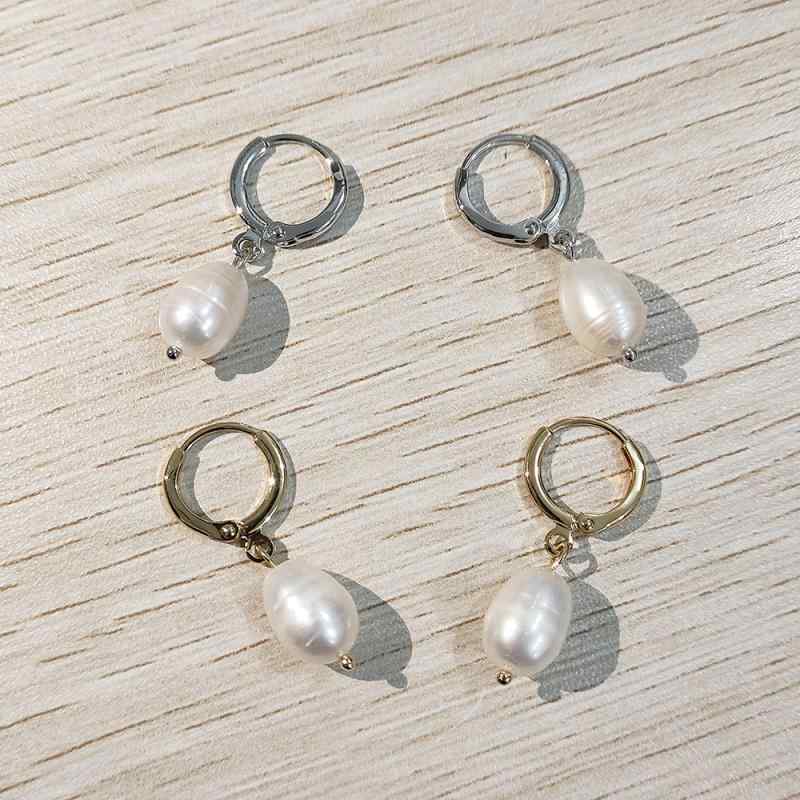 イヤリング 女性用 C 字 型 淡水 真珠 バロック デザイン 水滴 形 かわいい アクセサリー ゴールド 風 軽量 夏 向け 清新 スタイル 自然 モチーフ シンプル ジュエリー