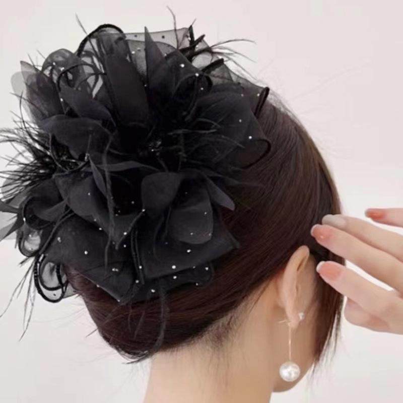ヘアアクセサリー 女性用 布製 布 髪留め ポニーテール 髪グリップ 後頭部 ヘアクリップ 大型 黒 春季 かわいい オリジナルデザイン 日常使い 軽量 手作り