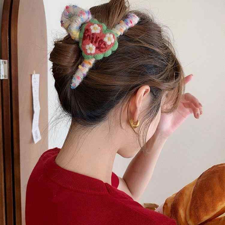 ヘアアクセサリー 女性用 秋冬 毛フェルト 手作り ハート ラージ シャーククリップ...