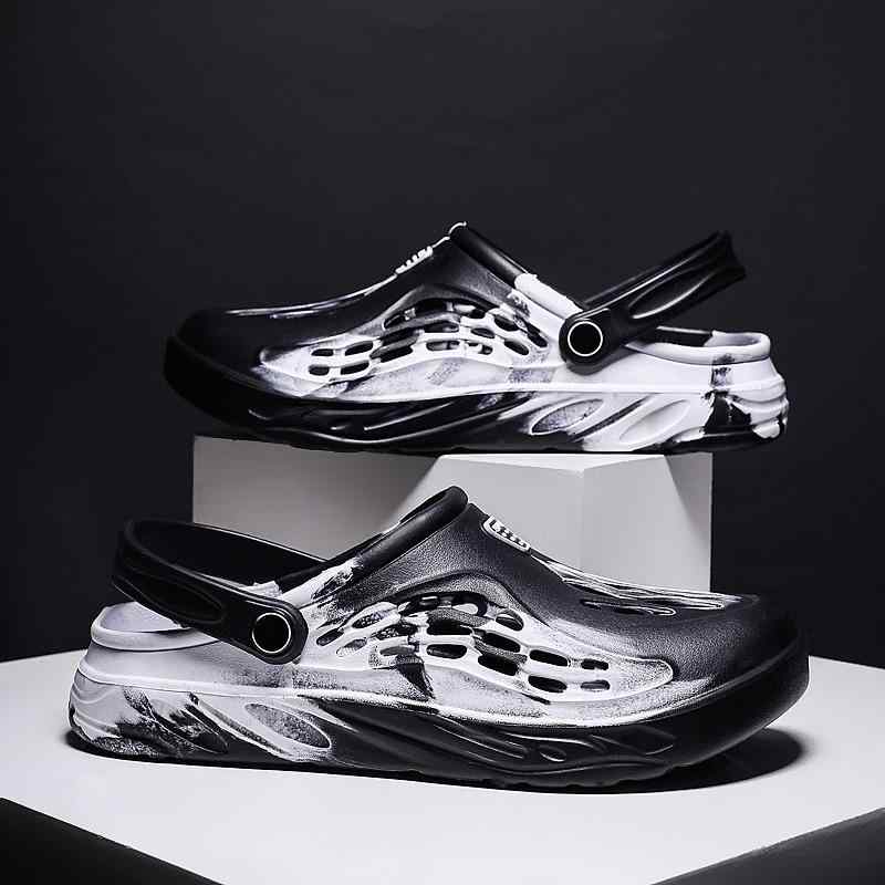 メンズ 沙滩サンダル 男性用 クロッコダイル柄 ビーチシューズ 軽量 EVA素材 透気性 切り替えデザイン 丸トゥ フラットヒール 迷彩柄 黒白 黒赤 白オレンジ 夏用 カジュアル ストリートスタイル 吸湿速乾 クッション性 通勤 普段使い アウトドア