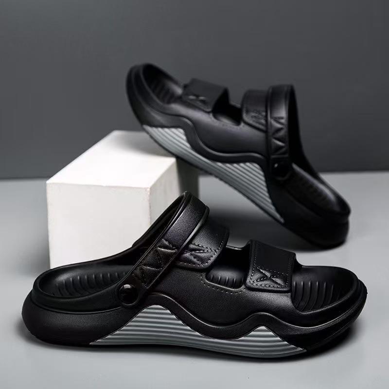 メンズサンダル 夏 露趾 厚底 切り替え 防水 防滑 透気 柔軟 PVC素材 軽量 男性用 ビーチサンダル 運動 通勤 普段使い ブラックグリーン ブラックグレー グレー 蛍光グリーン