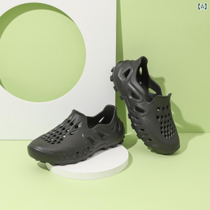 サンダル メンズ 厚底 EVA素材 防水 防滑 透気 インソールなし 包頭デザイン 夏用 黒 白 杏色 軽量 増高 ビーチサンダル 洞洞シューズ 休間シューズ