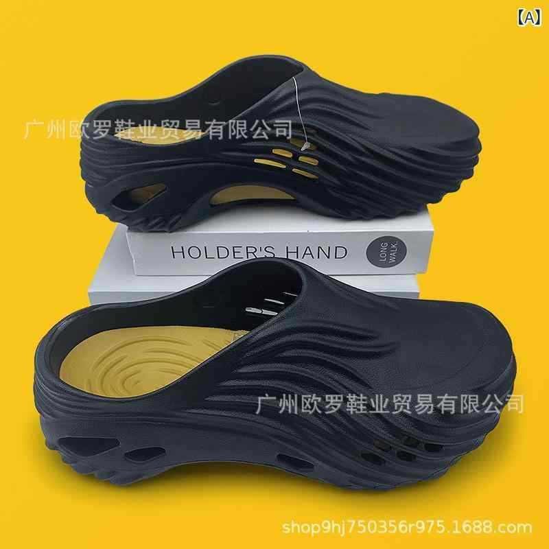 メンズ 軽量 EVA 素材 防滑 透気 増高 機能 包頭 デザイン サイド スリット 装飾 クッション ソール ビーチ シューズ ウォーターシューズ アウトドア アクアシューズ 夏 秋冬 通年 使い 黒 グレー グリーン ベージュ イエロー カラーバリエ