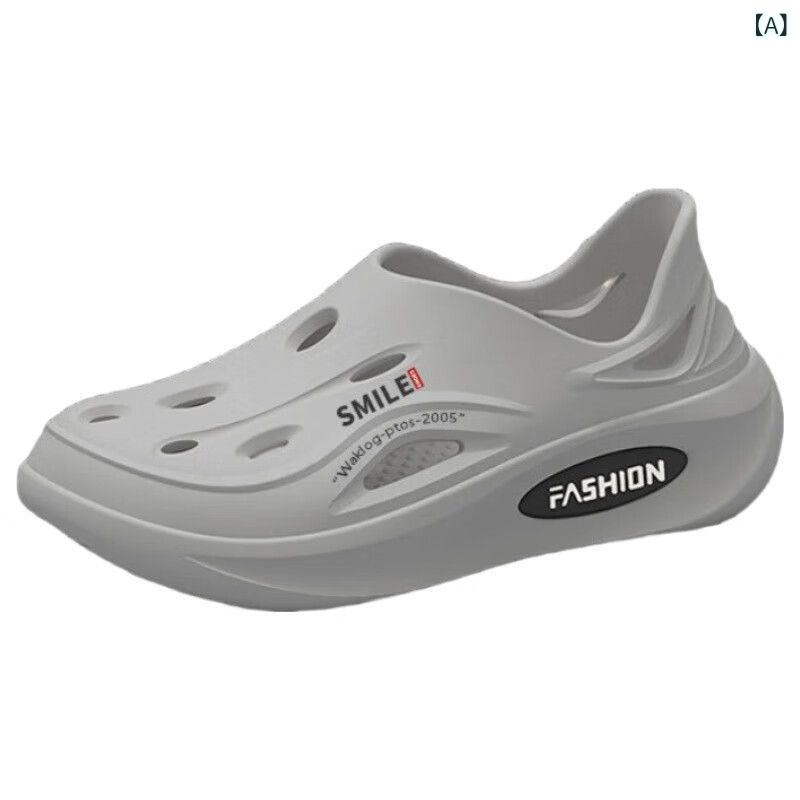 メンズ クロッペンサンダル 増高 厚底 EVA素材 日常 休闲 通勤 運動 運転 快適 クッション ソフト 夏 グレー カーキ ブラック 丸型 トゥ 注塑 ソール 軽量 吸湿 速乾 包頭 デザイン 青年向け 2025 夏新作