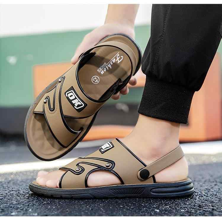 メンズサンダル 男性用 厚底 ビーチシューズ 夏用 防水 防滑 透気 PVC素材 露趾 セットオン 深色 ブラウン グレー カーキ 耐久 軽量 運転 屋外 履きやすい ビーチサンダル ローファー スタイル カジュアル 足元快適 日常使い アクティブ