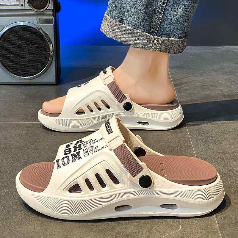 メンズサンダル 厚底 スポーツ ビーチサンダル 防滑 男性用 夏用 外履き フラットシューズ 軽量 伸縮性 吸湿速乾 ゴム底 人造PU素材 米色 白色 ブラック グレー ハンスタイル 2025春夏 ステップイン ビッグシルエット