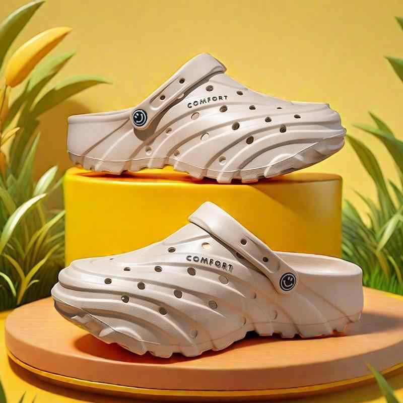 サンダル メンズ レディース 春夏 厚底 洞洞靴 EVA素材 超ソフト 防滑 軽量 丸トゥ 低筒 セットオン ホワイト グレー ブラック カーキ ピュアカラー トレンド ビーチサンダル カジュアル ビッグシルエット 吸湿速乾 通気性 低反発 クッション性