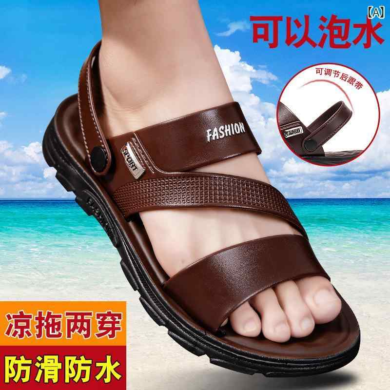 Holly'S Sole - メンズサンダル 夏用 厚底 柔らかい底 防滑 防水 透気 露趾 男性用 ビーチサンダル ドライブシューズ ピックアップサンダル カジュアルスタイル 深色 黒 軽量 耐久 プラスチック素材 ポリウレタン底 足元快適 普段使い アウトドア