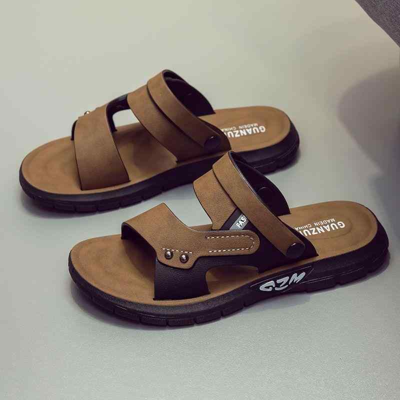 メンズサンダル 男性用 厚底 ビーチサンダル 防水 防滑 透気性 PU素材 PVCソール 露趾 復古スタイル セットフット 軽量 耐久性 カーキ コーヒー ブラック 青年向け 普段使い 屋外用
